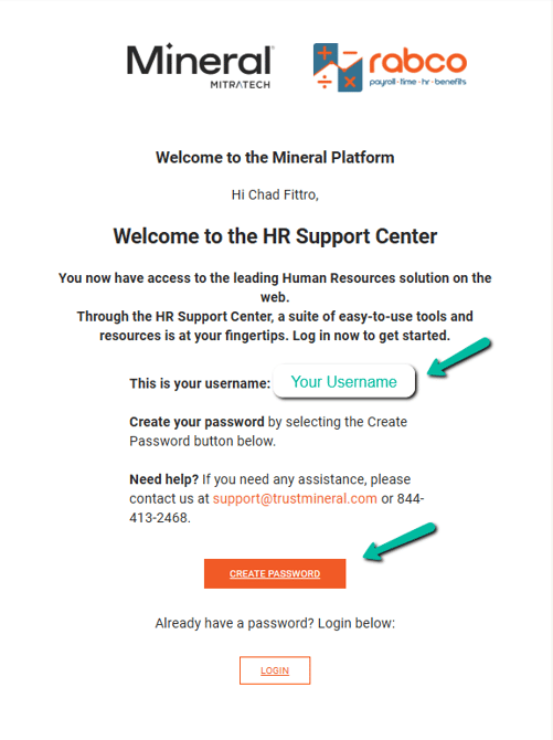 1. Rabco - Mineral HR Email to Create Password Example